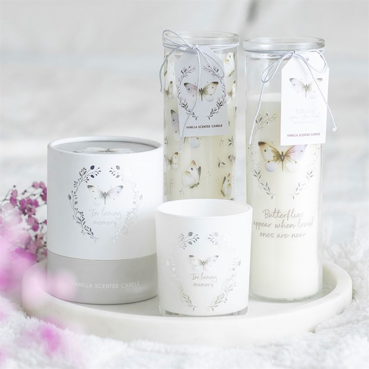 White Butterfly Print Vanilla Tube Candle