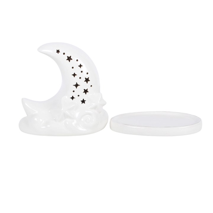 White Pastel Skies Moon Incense Cone Holder
