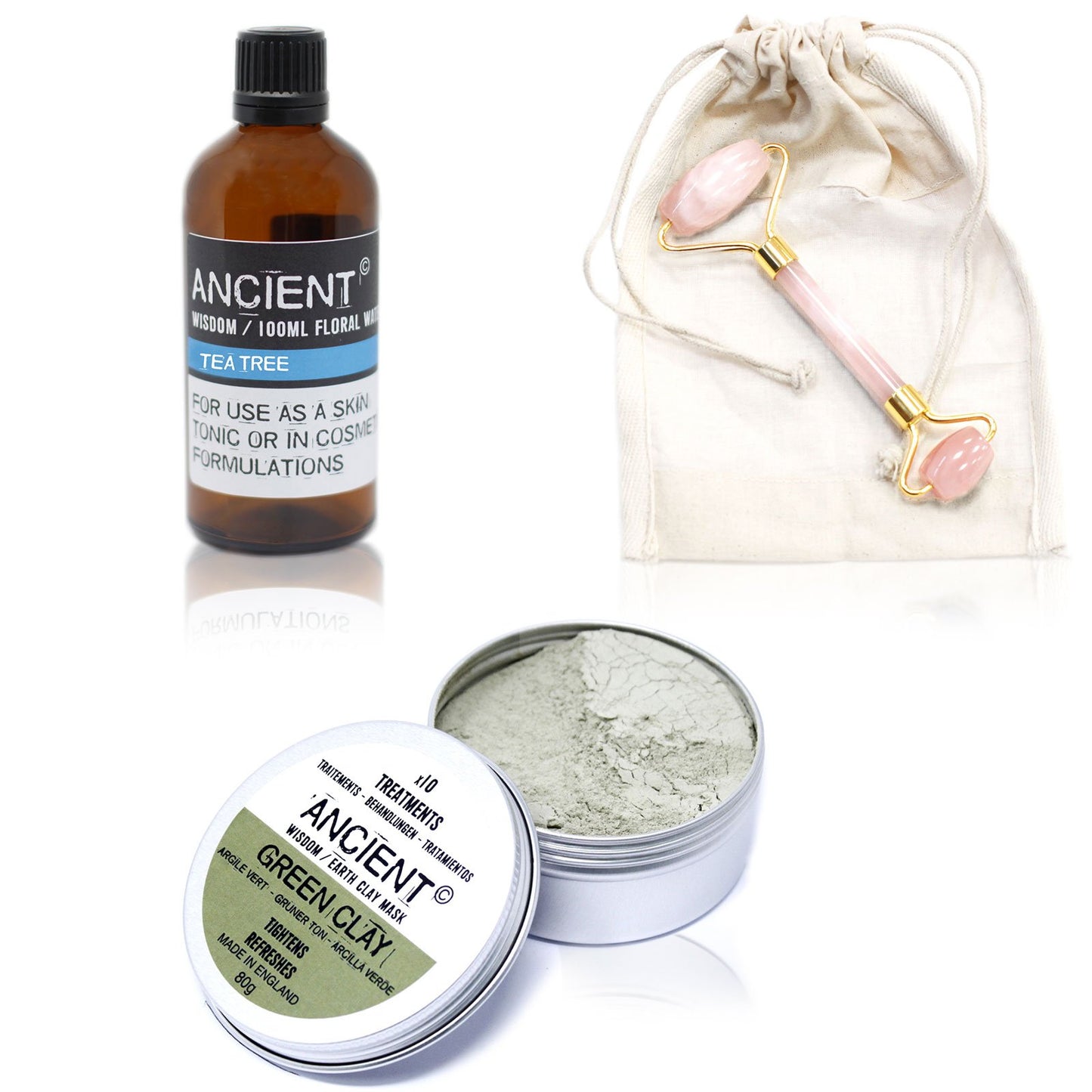 Roller, Green Face Mask and Floral Water Set