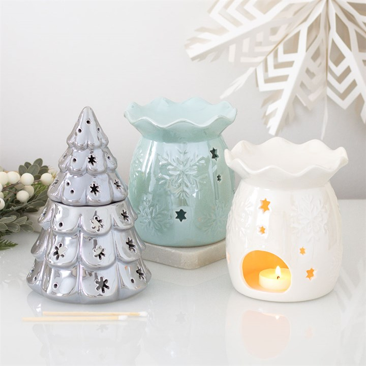 Iridescent White Snowflake Oil Burner and Wax Warmer