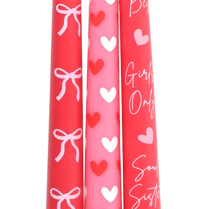 Set of 3 Girl Gang Bow and Heart Taper Candles