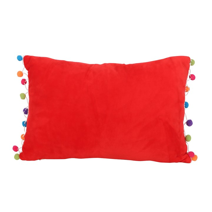 Red Holly Jolly Cushion with Pom Poms