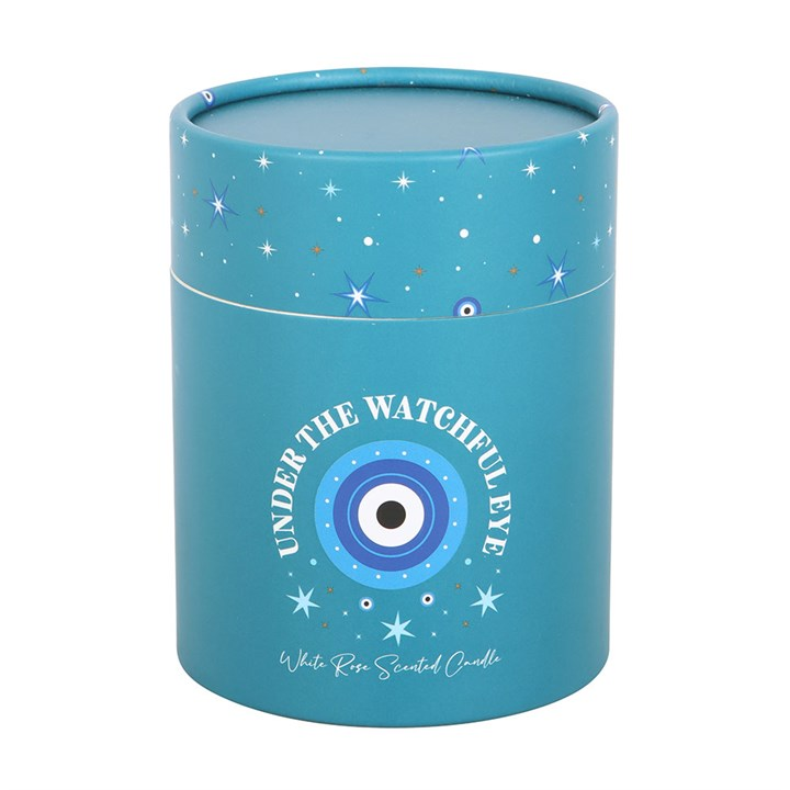 Under Watchful Eyes White Rose Candle with Crystals