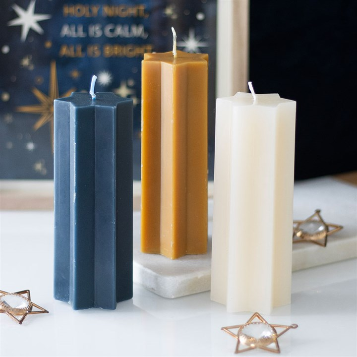 Navy Starry Night Star Shaped Taper Candle