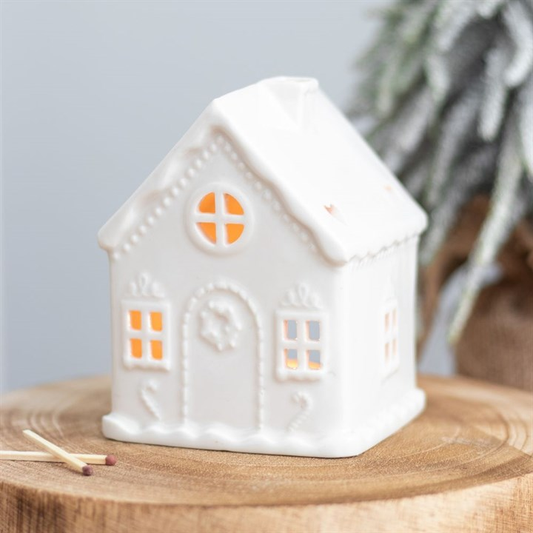 White Gingerbread House Tealight Holder