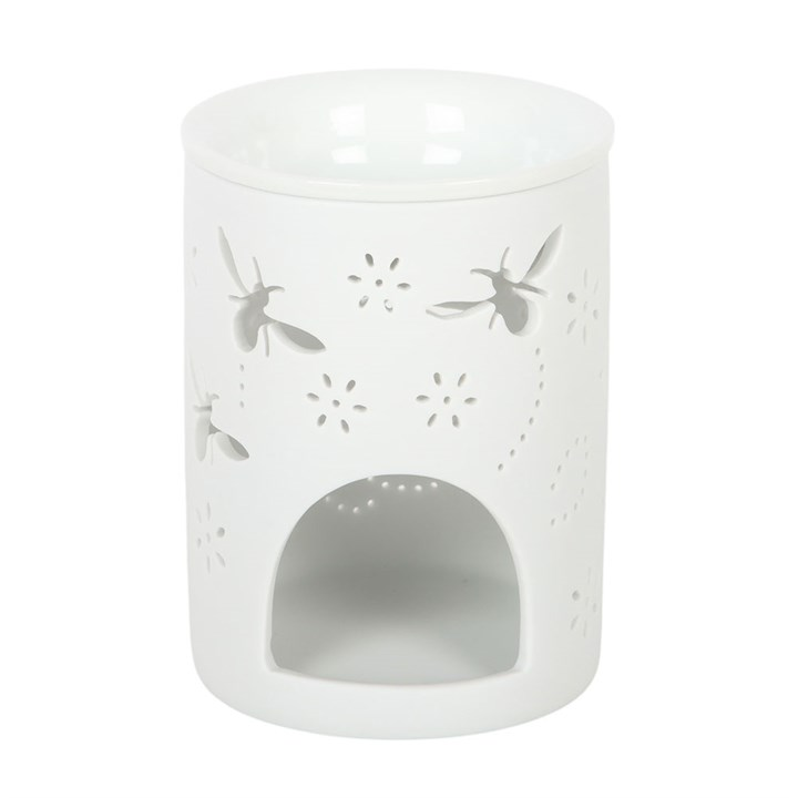 White Bee and Flower Cut Out Oil Burner and Wax Warmer