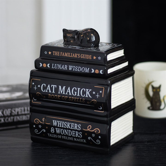 Black Cat Book Stack Oil Burner with Cat
