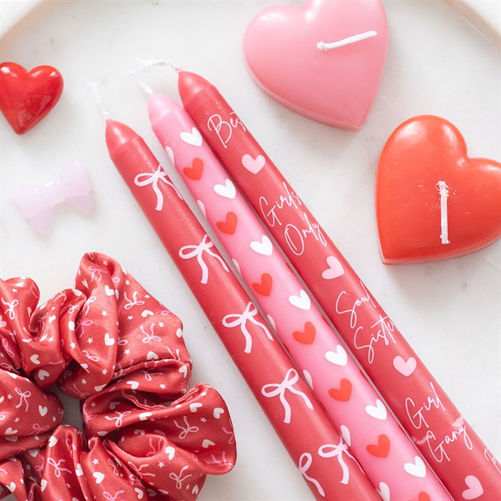 Set of 3 Girl Gang Bow and Heart Taper Candles