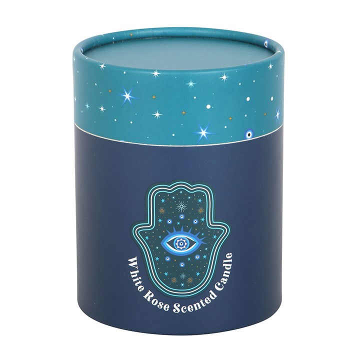 Hand of Hamsa White Rose Candle with Crystals
