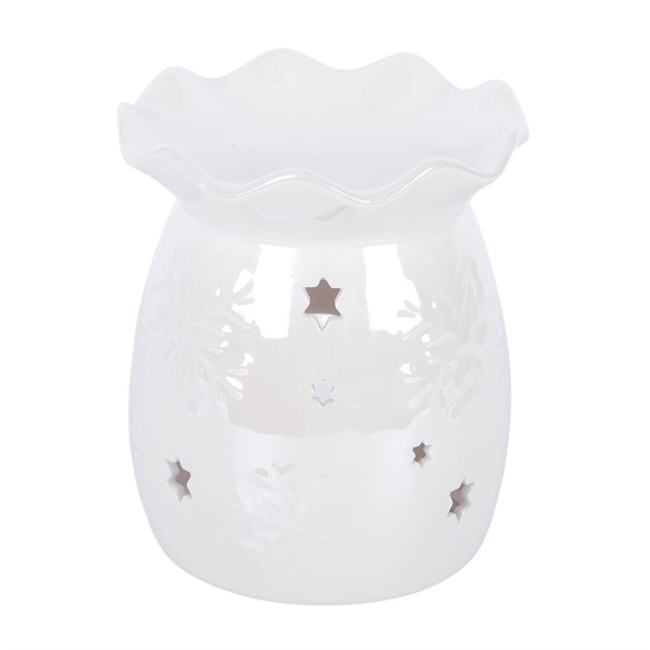 Iridescent White Snowflake Oil Burner and Wax Warmer