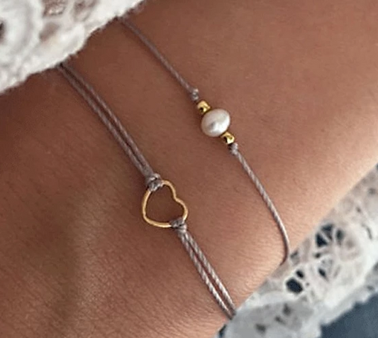 2pc Simulated Pearl Bracelet Silver Colour Charm Braided Heart Bracelets Bangles